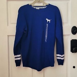 Pink sweatshirt,  size XS, blue. Never been worn.